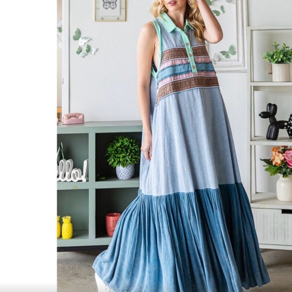 Nwt Oli & Hali Blue Pleated Tiered Sundress
